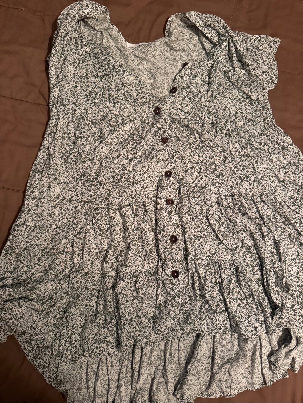 Floral Button-Front Ruffle Women's Dress - Green